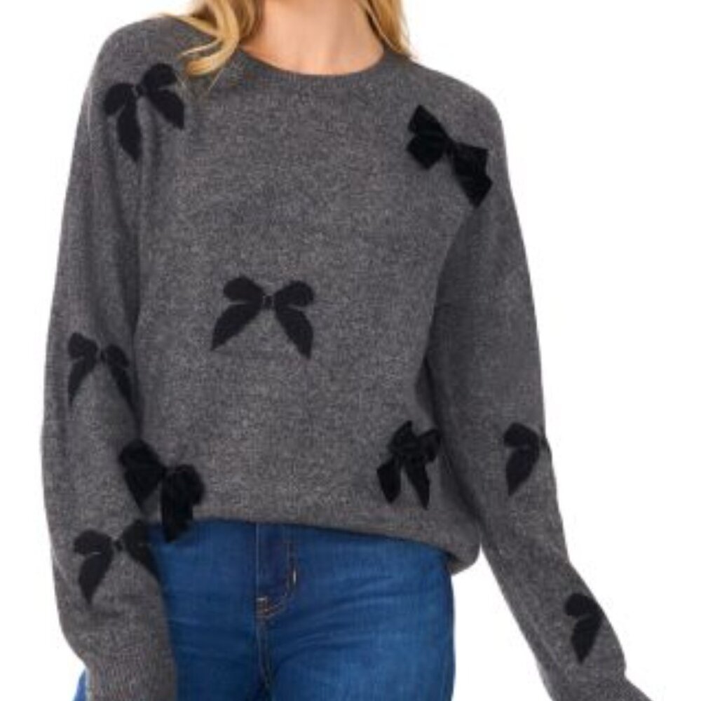 1. State women's oversized sweater grey black bows velvet large